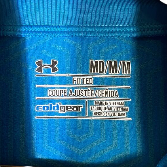 Under Armour ColdGear Fitted Mock Neck Top Womens M Blue Thermal Athleisure - Picture 6 of 7